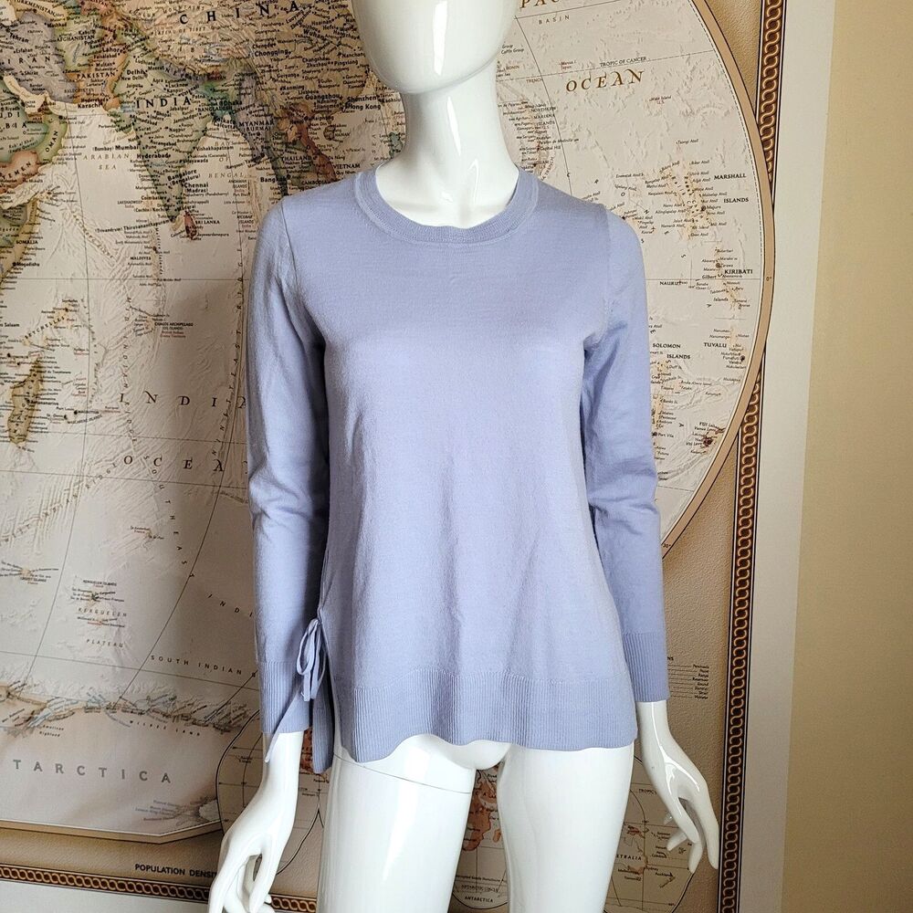 J.Crew Women's Icy Blue Sweater Lightweight Wool Crew Neck Side Ties boho S